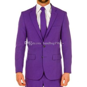 Hoge Kwaliteit Side Vent Twee Knoppen Paars Bruidegom Tuxedos Notch Revers Groomsmen Mens Suits Bruiloft / Prom / Diner Blazer (jas + Broek + Tie) K334