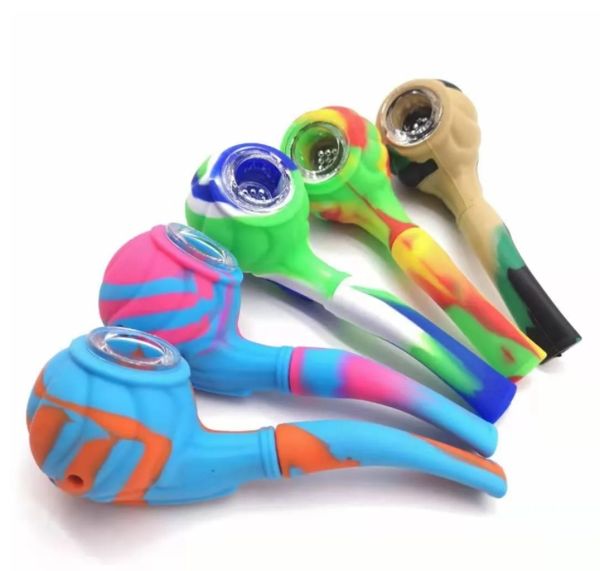 Pipes à fumer en silicone de haute qualité, tuyaux à main colorés, cuillères portables avec bol en verre, vente en gros