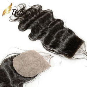 Qualité durable 3 couches de fermeture de base en soie 100 % non transformés faux cuir chevelu brésilien fermeture de cheveux humains avec des cheveux de bébé couleur naturelle vague de corps ondulée 8-22 pouces Bella Hair