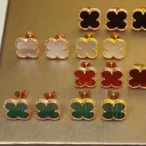 Pendientes de trébol de cuatro hojas de oro real de 18 quilates chapados en plata de alta calidad, pendientes de fritillary blanco, cornalina, ágata negra, hebilla de oreja, regalo paty