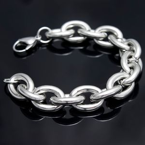 Haute qualité ton argent 316L en acier inoxydable mode lourd énorme 15mm ovale lien chaîne bracelet bijoux pour hommes bracelet 8 ''-9,5 pouces