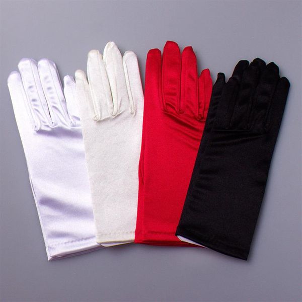 Guantes de novia de satén cortos, elegantes, simples, de alta calidad, nuevo diseño, rojo, negro, blanco, marfil, longitud de la muñeca, dedo completo, boda, noche, Pa266A