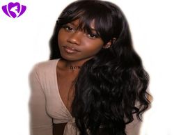 Peluca llena de cabello humano brasileño de simulación de alta calidad con flequillo pelucas onduladas de cuerpo largo negro marrón gris para mujeres negras africanas Ameri3901281
