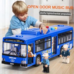 Simulatiebus van hoge kwaliteit groot formaat Drop Resistant Light Music Inertia Model trek terug auto educatief speelgoed geschenken 231221