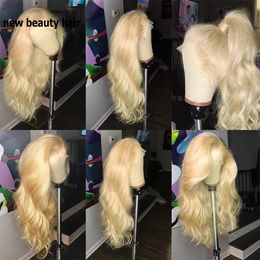 Simulación de alta calidad cabello humano 613 pelucas onda del cuerpo brasileño peluca delantera de encaje natural peluca de encaje sintético de color rubio para mujeres blancas