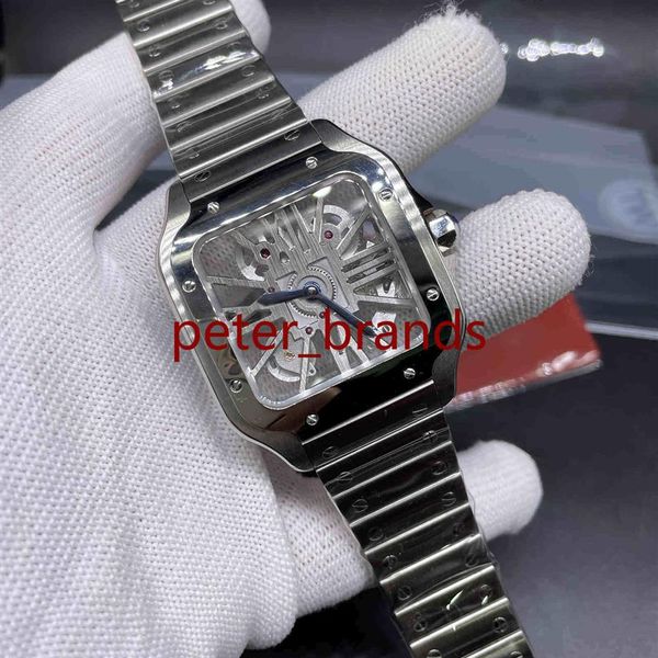 Haute qualité cadran squelette montre en acier inoxydable 38mm batterie mouvement à quartz boîtier mince montre-bracelet voir à travers le verre arrière hommes watc235A