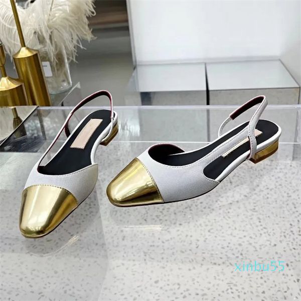 Haute qualité Slingback sandales épaisses semelle en cuir bloc épais talons appartements bout circulaire femmes designers de luxe robe de mariée chaussures de bureau