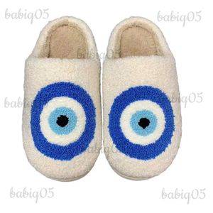 Pantoufles de haute qualité à motif de mode, chaussures avec mauvais yeux bleus brodés, pantoufles de maison chaudes pour hommes et femmes T231104