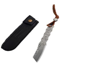 Small de haute qualité Damas Fixed Blade Couteau Vg10 Damas Damas Steel Tanto Point Plans Full Tang Bamboo Poignée avec gaine en cuir7138366