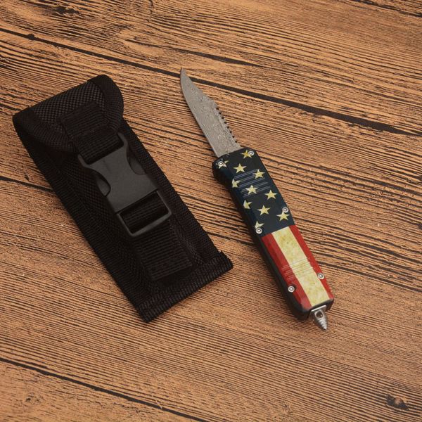 Couteau tactique auto de haute qualité C07 Auto Tactical Damascus Steel Hell Blade Zn-Al Gandage Edc Pocket Knife Outdoor Camping Randonnée Couteaux de survie avec sac en nylon