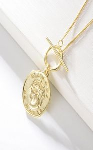 Hoge Kwaliteit Solid S925 Sterling Zilveren Munt Portret Ketting Antieke 14k Vergulde Relief Hanger Voor Gift4002584