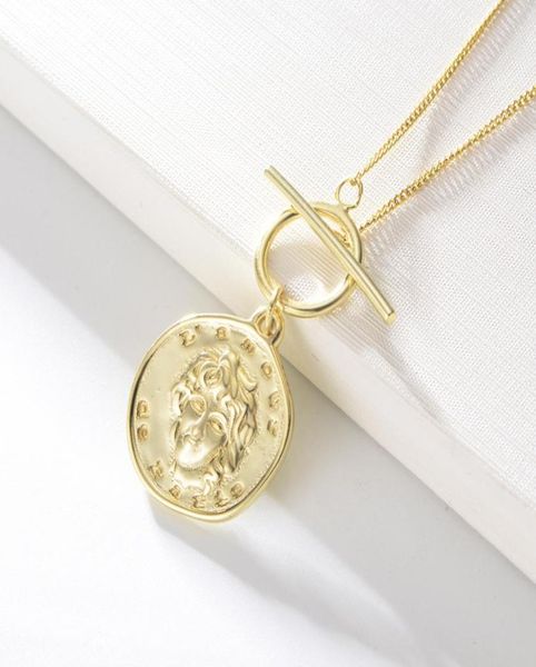 Collier portrait de haute qualité S925 Sterling Silver Coin Collier Antique 14K Gold Plated Relief pour Gift1538782