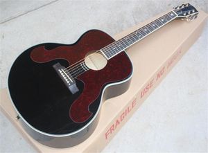 Hoge kwaliteit massief sparren bovenblad 43 inch SJ200 zwarte akoestische gitaar Star Frets inleg palissander toets mahonie hals esdoorn achterkant 8175083