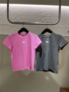 T-shirt d'été solide de haute qualité pour femmes vêtements lettre imprimée col rond T-shirt à manches courtes Femme lâche décontracté haut court 100% coton T-shirt