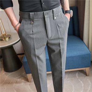 Hoge kwaliteit lente business casual pak broek voor mannen effen slim fit kantoor sociale jurk broek elastische taille broek 28-40