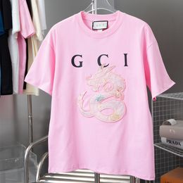 Diseñador de camisetas para hombres de verano de alta calidad diseñador de alta gama de alta gama bordado de dragón con estampado dragón bordado redondo para hombres y camiseta para mujeres
