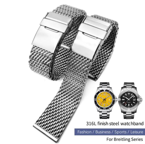 Band de montre de montre en acier inoxydable de haute qualité 22 mm Ajustement pour superocean Herie Solid Metal Bracelets Mesh Woven Tools Free 5478231