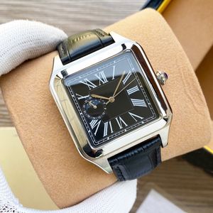 Haute qualité en acier inoxydable automatique mécanique hommes montre classique hommes en cuir noir montre-bracelet géométrique horloge carrée 42mm