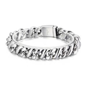 Hoogwaardige roestvrijstalen fietsen fietsfietsketen armbanden voor mannen 14 mm zilver blanco kleur punk Curb Cubaanse armbanden Bangle sieraden geschenken