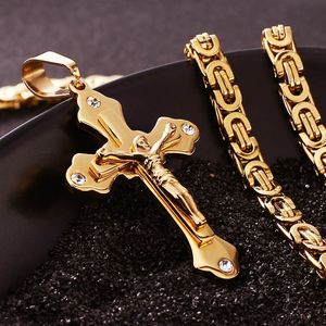 Hoge Kwaliteit Rvs Cross Kettingen Multi-Layer Christian Jesus Crucifix Pendant Gold Biker Chain for Men's Hip-Hop Punk Sieraden