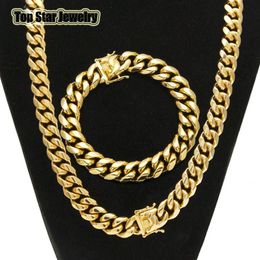 Hoge kwaliteit roestvrijstalen sieradensets 18K vergulde draak klinksluiting Cubaanse link ketting armbanden voor heren kinketting 1243p