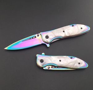 Roestvrijstalen roestvrijstalen regenboog titanium scherp mes tactisch vouwmeshars hendel geholpen pocket jagen redding buiten 8529729