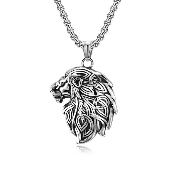 Haute qualité en acier inoxydable rétro Antique argent mâle lion pendentif gothique Punk hommes tête de Lion Hip Hop cheval Animal collier charme bijoux de mode