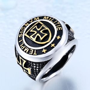 Hoge kwaliteit roestvrij stalen ring tussen gouden punk heren soldaten Knights Templar Regalia Sword Shield Cross Clear Letter Jewel