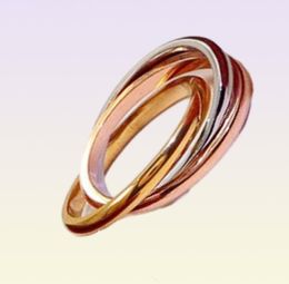 Hoge kwaliteit roestvrijstalen trinity-serie ring Tricolor 18K vergulde band vintage sieraden Drie ringen en drie kleuren fashio3827338