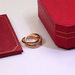 Hoge kwaliteit roestvrijstalen trinity-serie ring Tricolor 18K vergulde band vintage sieraden Drie ringen en drie kleuren fashio269Q