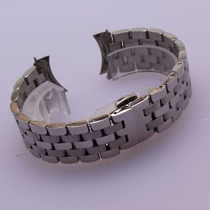 Hoge kwaliteit roestvrijstalen horlogeband gebogen uiteinde zilveren armband 16 mm 18 mm 20 mm 22 mm 24 mm massieve band voor merkhorloges mannen new177t