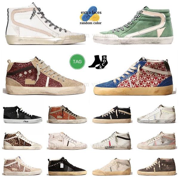 Chaussures de sport étoiles de haute qualité La marque italienne fait de vieilles chaussures sales glissent des chaussures étoiles en cuir laminé rose doré étoile et flash noir chaussures décontractées montantes blanches classiques