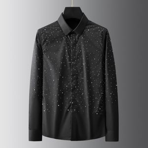 Haute qualité étoiles strass hommes chemise à manches longues Slim Fit décontracté affaires robe chemises discothèque fête smoking hommes vêtements