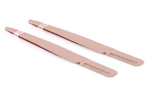 Hoogwaardige stalen schuine punt wenkbrauw pincet met wenkbrauwkam Rose Gold Face Hair Removal Clip Brow Trimmer Makeup Tool Accepteer LO9178109