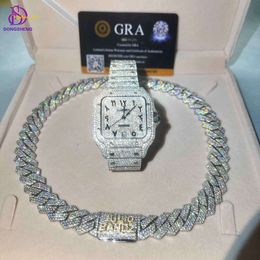 Collar de joyería de moda de plata de ley de alta calidad, 13mm, 14mm, 15mm, Hip Hop, cadena de eslabones cubanos de moissanita VVS helado