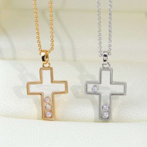 Hoogwaardige Sterling Sier Three Diamond Sliding Cross ketting voor vrouwen Fashion Ethos Brand Juwelier Party Gift