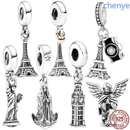 Haute Qualité En Argent Sterling Pandora Charme Tour De Fer Déesse Prière Ange Perles Convient Aux Femmes Bracelet Collier Accessoires De Mode Charme