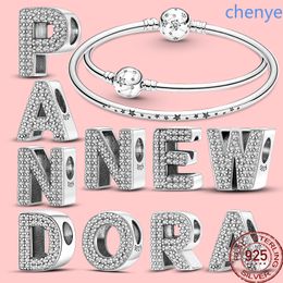 Haute qualité en argent sterling Pandora Charm 2023 Vingt-six lettres Pendentif Perles Convient aux femmes Bracelet Collier Accessoires Mode Charme