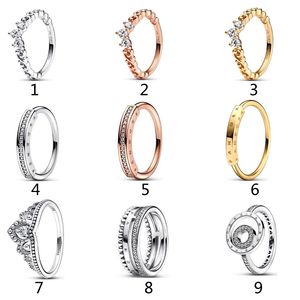 Haute qualité en argent sterling Pandora Charm Ring Sterling Silver S925 Vortex Crown Multi-ring Beads Trinity Ring Pair Convient aux femmes, Fashion Diamond