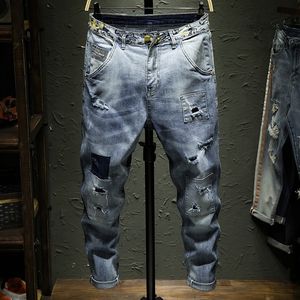 Haute qualité Stretch denim Skinny Jeans hommes Streetwear Destroyed Ripped Jeans Homme Hip Hop Broken Patch trou Crayon Biker Pantalon 201116