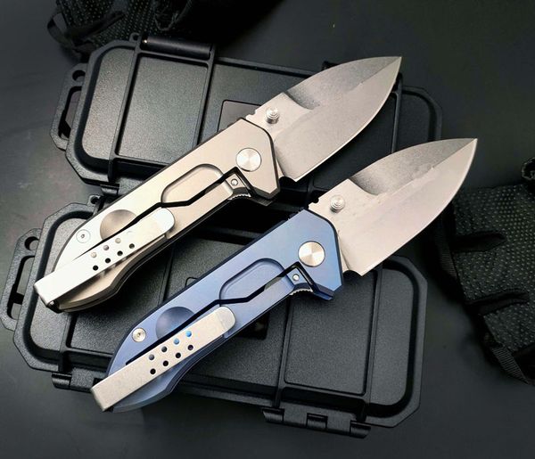 Cuchillo plegable táctico ER fuerte de alta calidad D2 Hoja de satén TC4 Mango de aleación de titanio Cuchillos plegables de bolsillo EDC para exteriores con paquete de caja de plástico