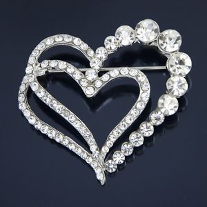 Broche de corazón con cristales de diamantes de imitación transparentes impresionantes de alta calidad, broche de Diamante para ramo de boda, broches elegantes para mujer