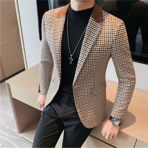 Costume de haute qualité pour hommes, Style britannique, Slim, élégant, mode Business, tenue décontractée, smoking, col épissé, étui Blazer, veste 240313