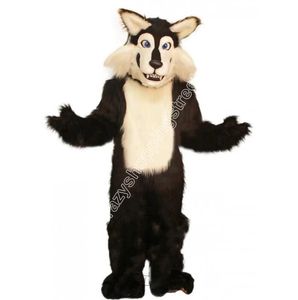Hoge kwaliteit Super Custom Black Wolf Mascot Kostuum Furry Suits Party Anime Pluche kostuum Speelkostuum