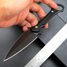Couteau droit de survie de haute qualité D2 Black Stone Wash Lame à double tranchant Full Tang G10 / Micarta Poignée Couteaux tactiques de camping en plein air avec Kydex