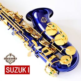 Hoge kwaliteit Suzuki Alto Eb Tune Saxofoon E-platte Prestatie Muziekinstrumenten Messing Blauw Saxofoon met Case Mondstuk