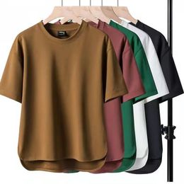 Hoge kwaliteit zwaluwstaart loszittende trend puur katoenen T-shirt met korte mouwen heren trend casual loszittende top met ronde hals, onderkant halve mouw