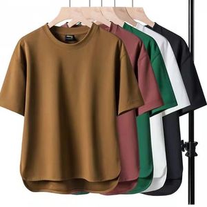 T-shirt à manches courtes en pur coton de haute qualité à queue d'hirondelle tendance décontractée pour hommes coupe ample col rond haut bas demi-manche