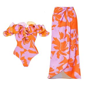 Swimpak van hoge kwaliteit bloemen ruche gedrukt push -up dames bikini set badmode afslank badpak strand slijtage 240416