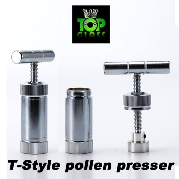 Haute qualité style T presseur de pollen outil de pipes à fumer en métal Herb Cracker broyeur à base de plantes fouet à crème, en laiton plaqué chrome